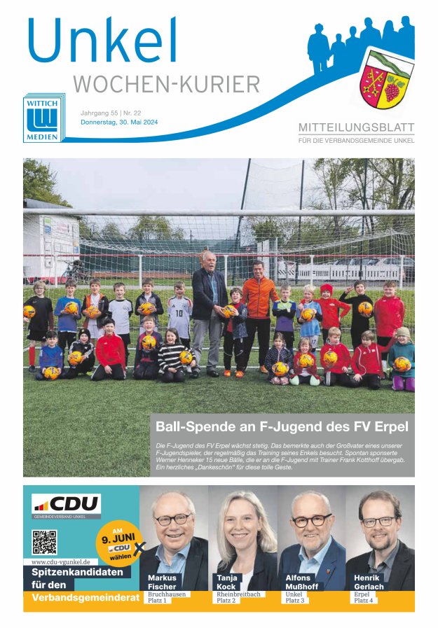 Wochen-Kurier Verbandsgemeinde Unkel Titelblatt 22/2024