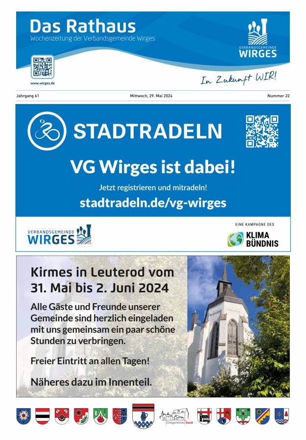 Das Rathaus - Informationen für die Bürger in der VG Wirges Titelblatt 22/2024