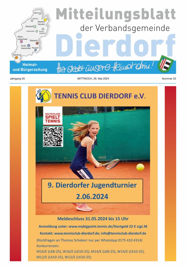 Mitteilungsblatt der Verbandsgemeinde Dierdorf Titelblatt 22/2024