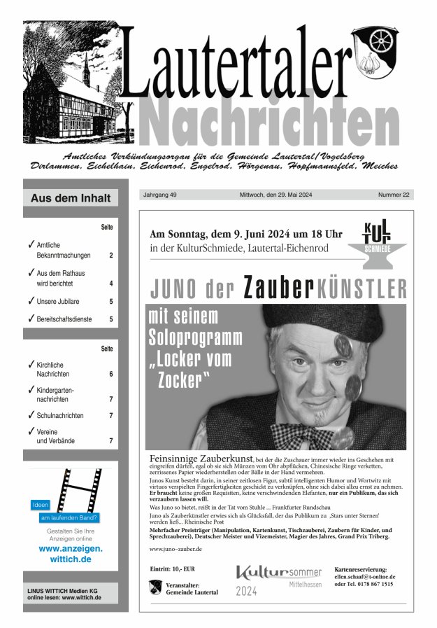 Lautertaler Nachrichten Titelblatt 22/2024