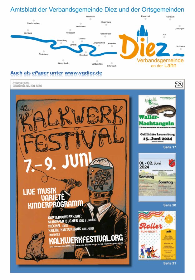Mitteilungsblatt der Verbandsgemeinde Diez und der Ortsgemeinden Titelblatt 22/2024