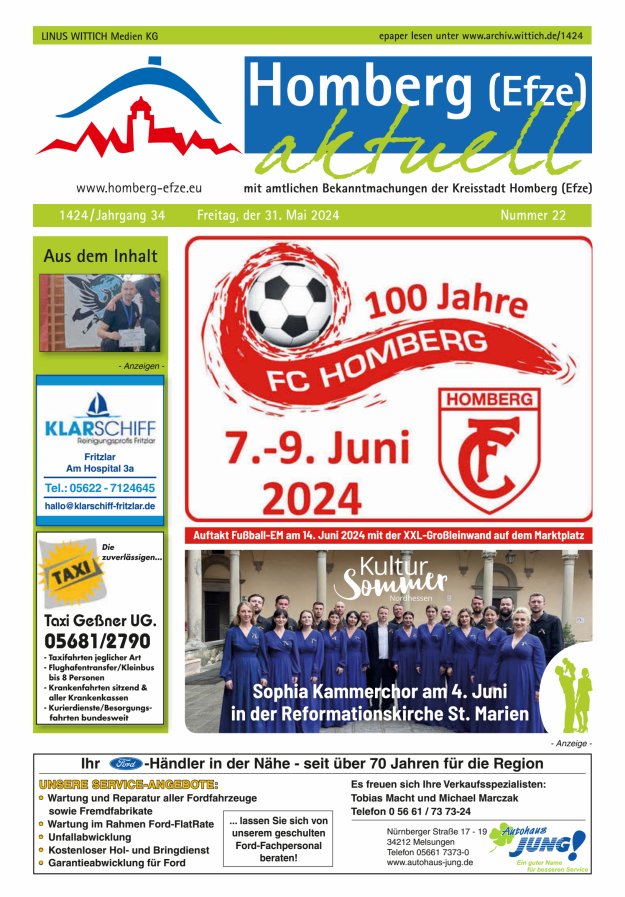 Homberg Efze aktuell Titelblatt 22/2024