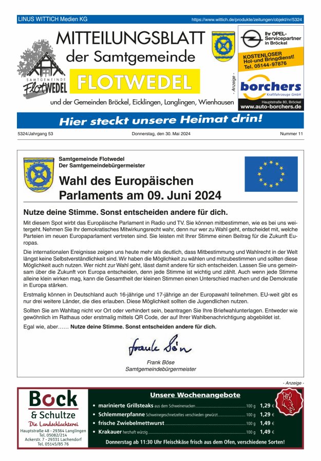 Mitteilungsblatt der Samtgemeinde Flotwedel Titelblatt 11/2024