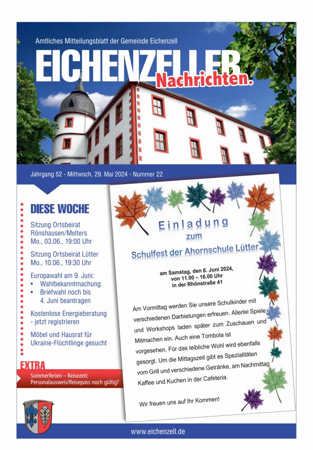 Amtliches Mitteilungsblatt der Gemeinde Eichenzell Titelblatt 22/2024