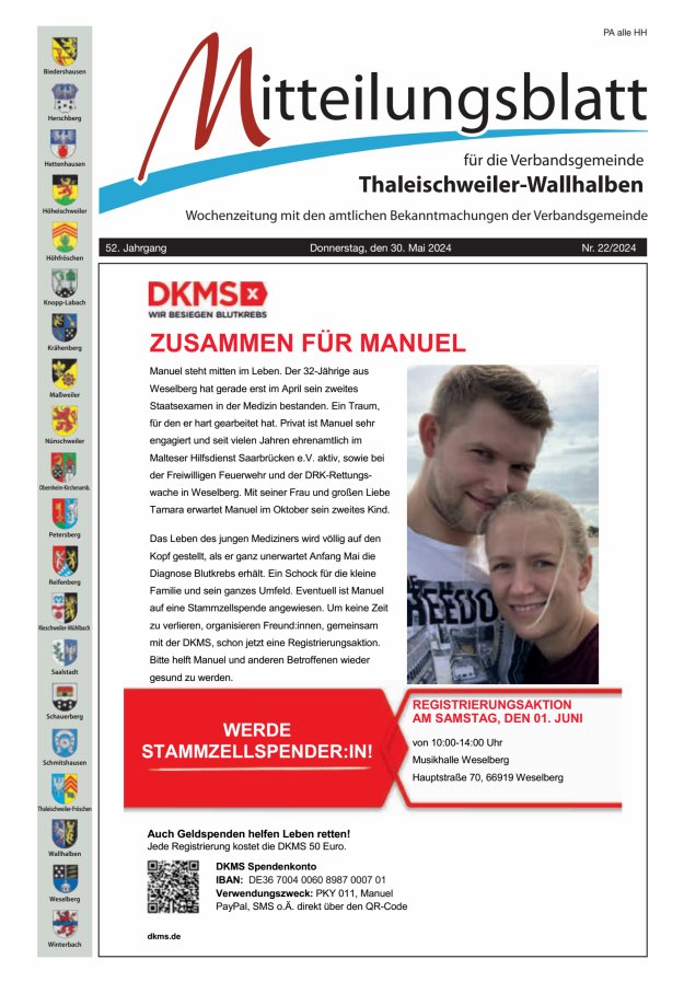 Mitteilungsblatt VG Thaleischweiler-Wallhalben Titelblatt 22/2024