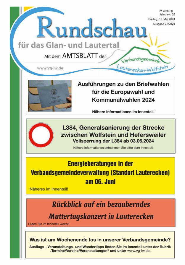 Rundschau für das Glan- und Lautertal Titelblatt 22/2024