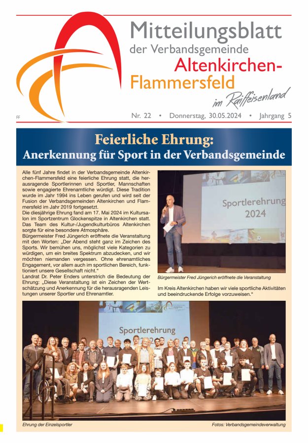 Mitteilungsblatt Verbandsgemeinde Altenkirchen-Flammersfeld Ausg Flammersfeld Titelblatt 22/2024