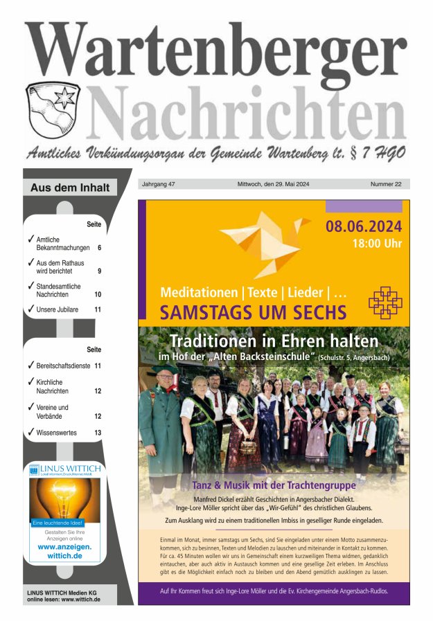 Wartenberger Nachrichten Titelblatt 22/2024