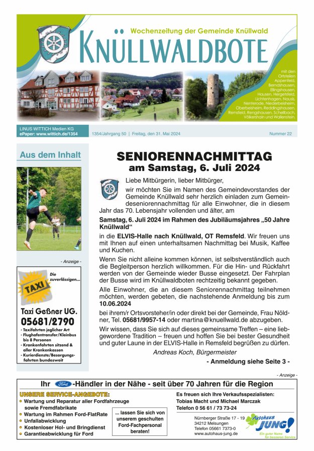 Knüllwaldbote Titelblatt 22/2024