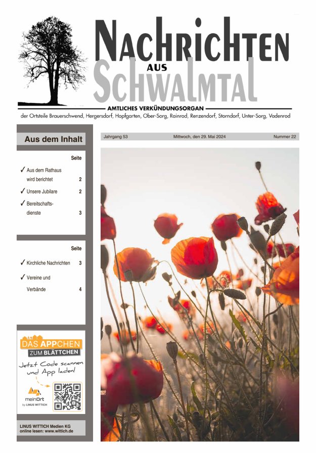 Nachrichten aus Schwalmtal Titelblatt 22/2024