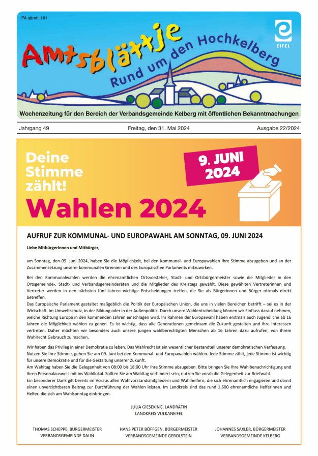 Amtsblättje - Rund um den Hochkelberg Titelblatt 22/2024