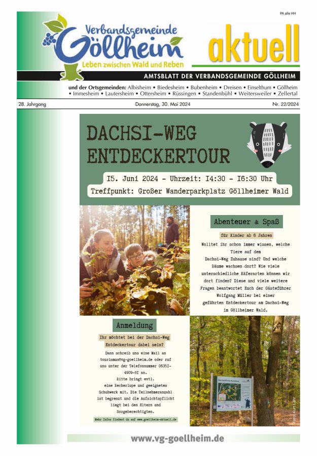 Verbandsgemeinde Göllheim aktuell Titelblatt 22/2024