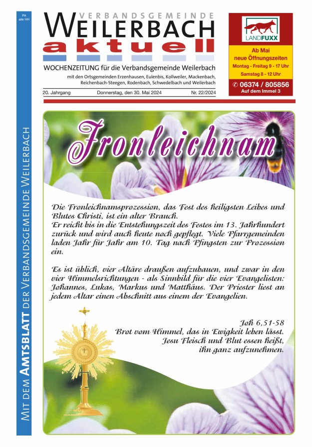 Verbandsgemeinde Weilerbach aktuell Titelblatt 22/2024