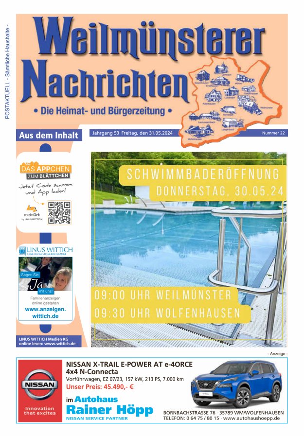 Weilmünsterer Nachrichten Titelblatt 22/2024