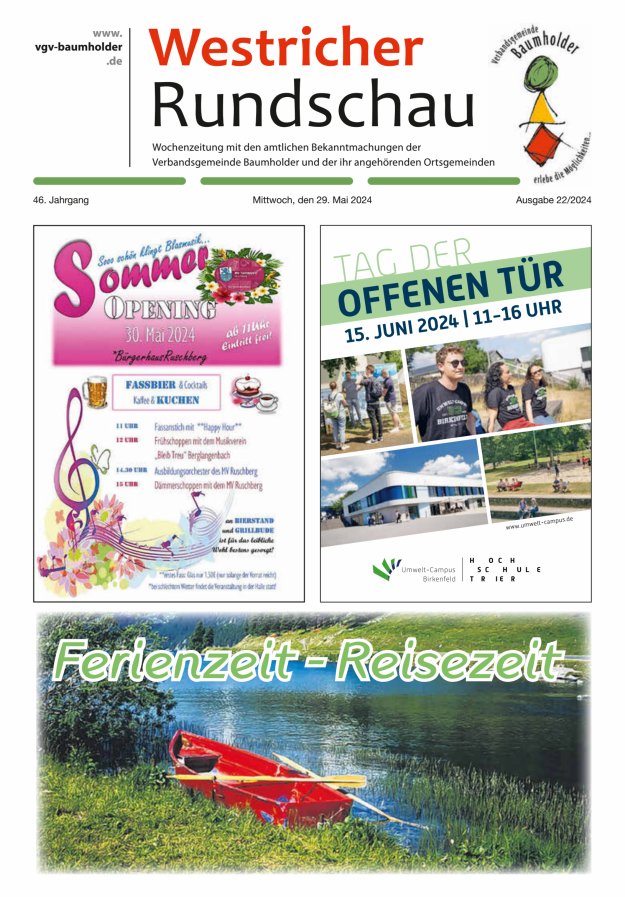 Westricher Rundschau VG Baumholder Titelblatt 22/2024