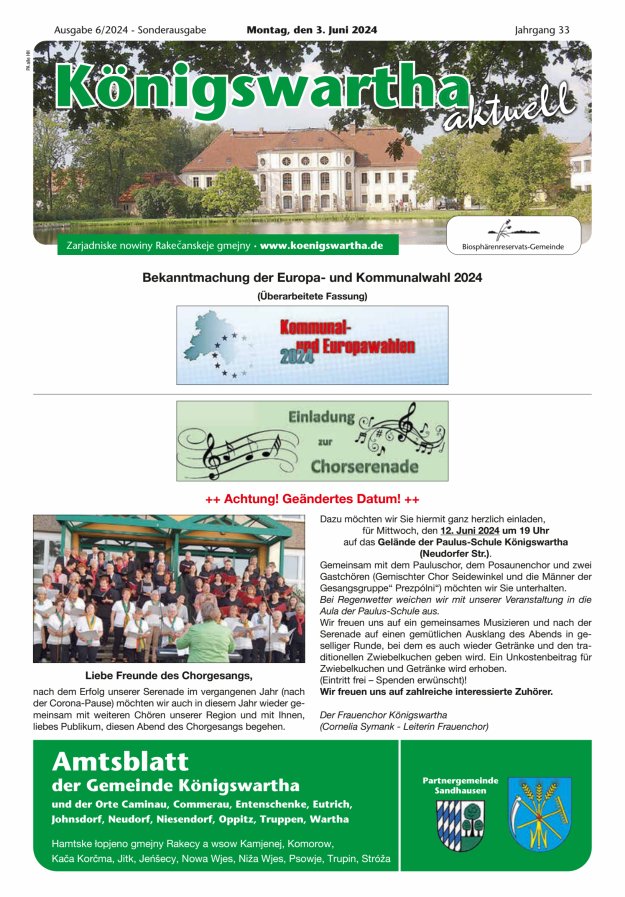 Königswartha aktuell - Amtsblatt der Gemeinde Königswartha Titelblatt 06/2024