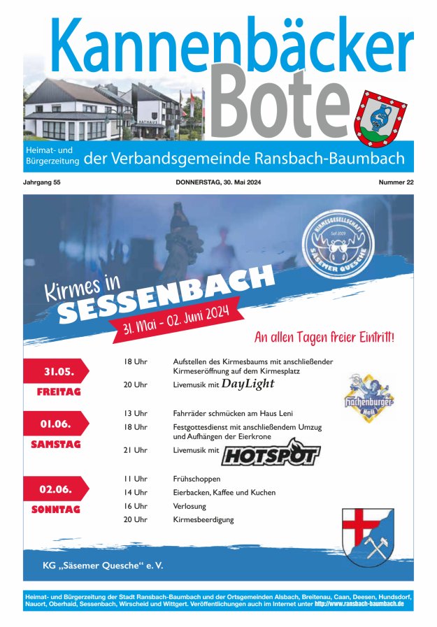 Kannenbäcker-Bote der Verbandsgemeinde Ransbach-Baumbach Titelblatt 22/2024