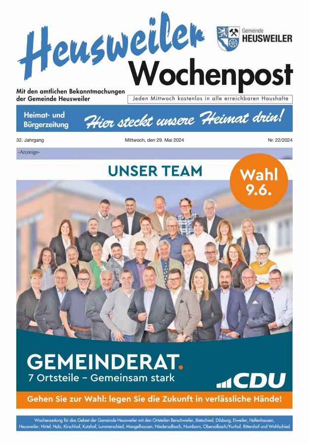 Heusweiler Wochenpost Titelblatt 22/2024