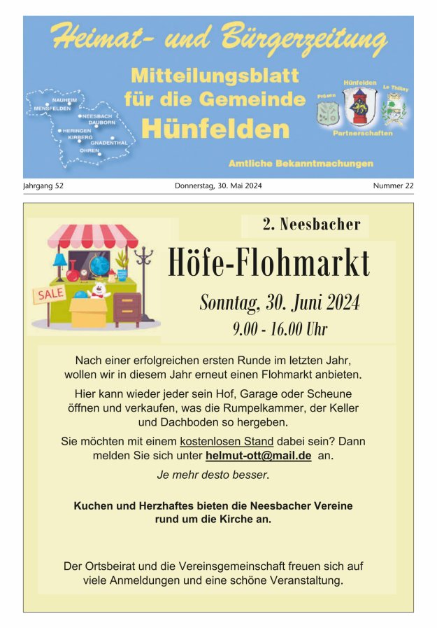 Mitteilungsblatt für die Gemeinde Hünfelden Titelblatt 22/2024