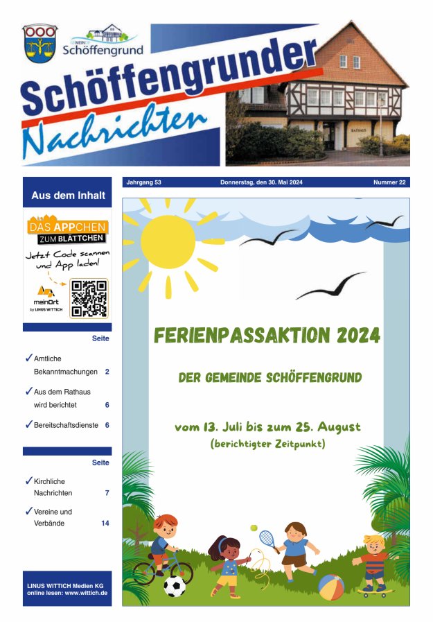 Schöffengrunder Nachrichten Titelblatt 22/2024