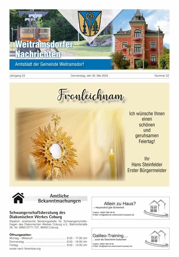 Weitramsdorfer Nachrichten Titelblatt 22/2024