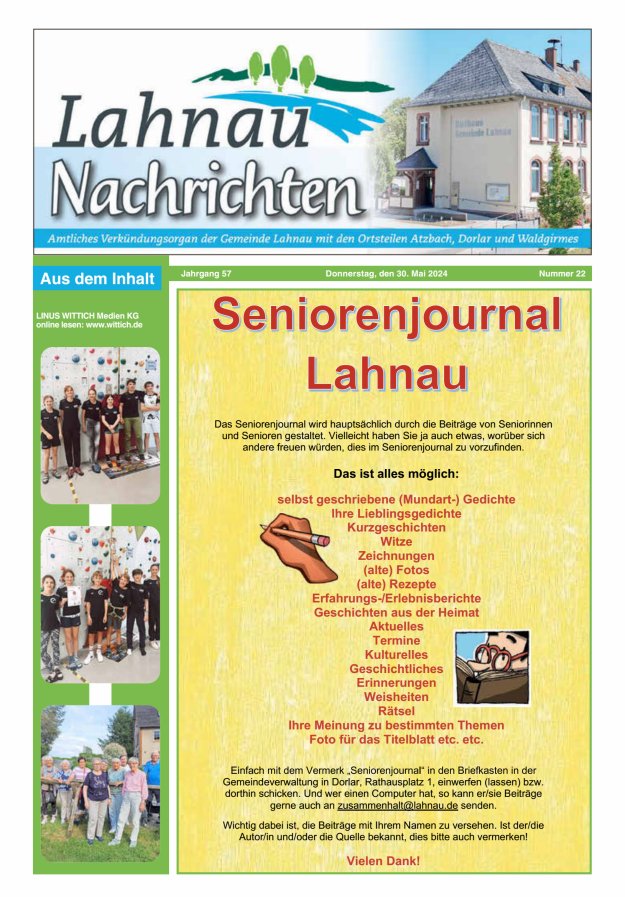 Lahnau Nachrichten Titelblatt 22/2024