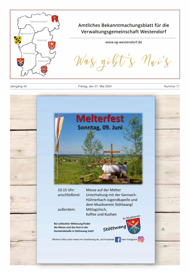 Was gibt's Nui's Amtliches Bekanntmachungsblatt für die VG Westendorf Titelblatt 11/2024