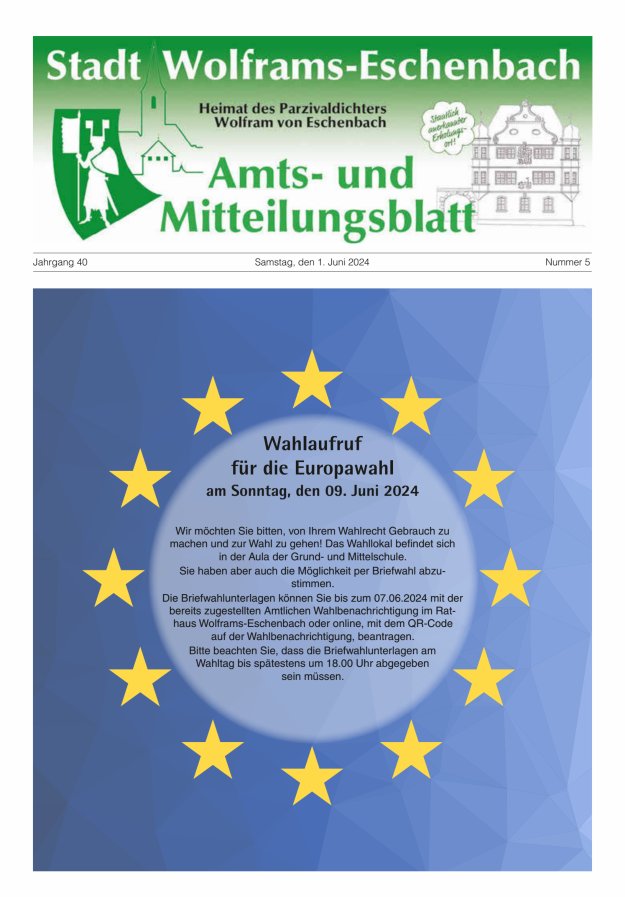 Amts- und Mitteilungsblatt Stadt Wolframs-Eschenbach Titelblatt 05/2024