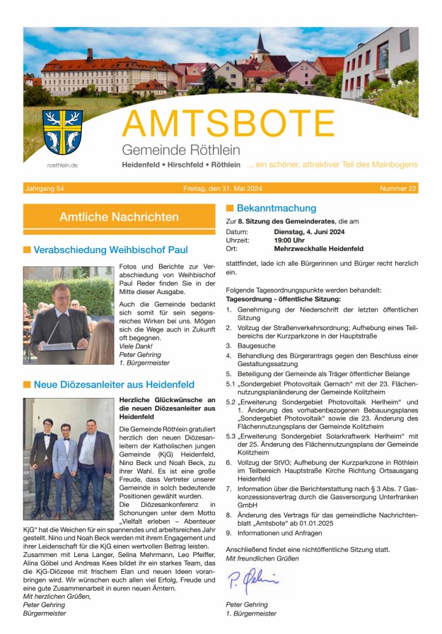 Amtsbote der Großgemeinde Röthlein Titelblatt 22/2024