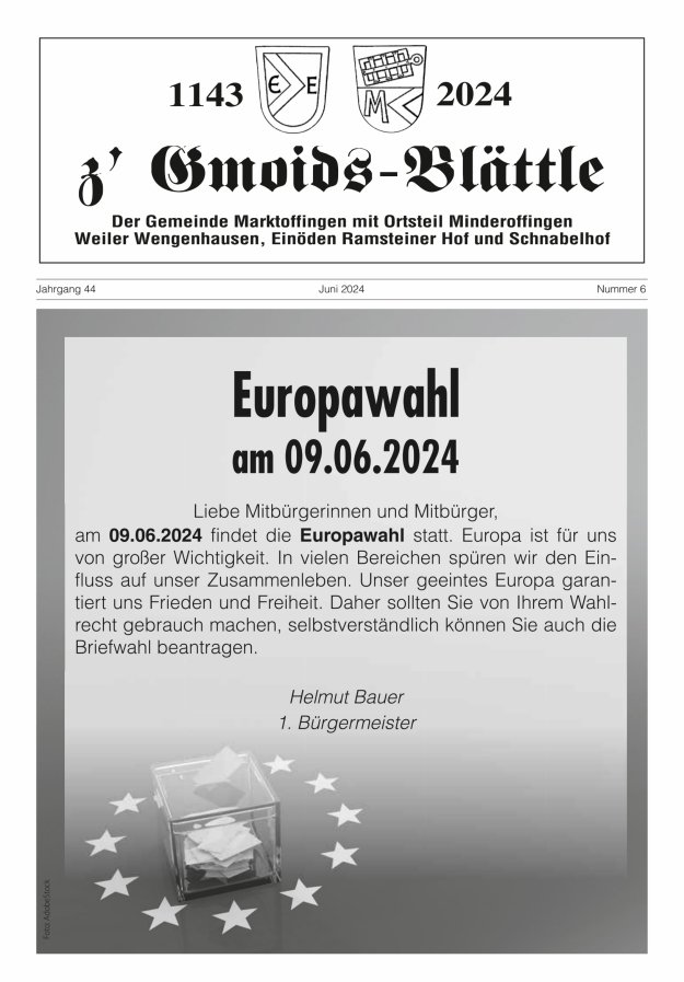 z'Gmoids-Blättle der Gemeinde Marktoffingen mit Ortsteilen Titelblatt 06/2024