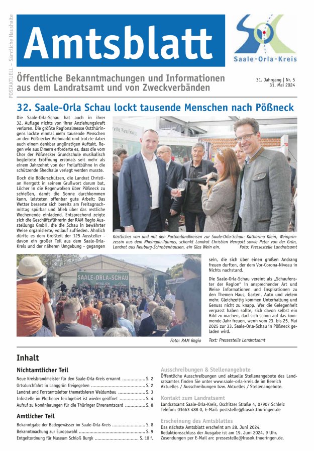 Amtsblatt des Saale-Orla-Kreises Titelblatt 05/2024