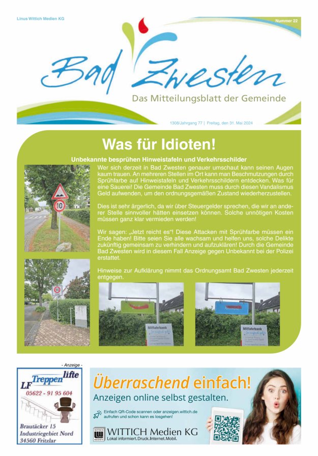 Heimatzeitung Bad Zwesten Titelblatt 22/2024