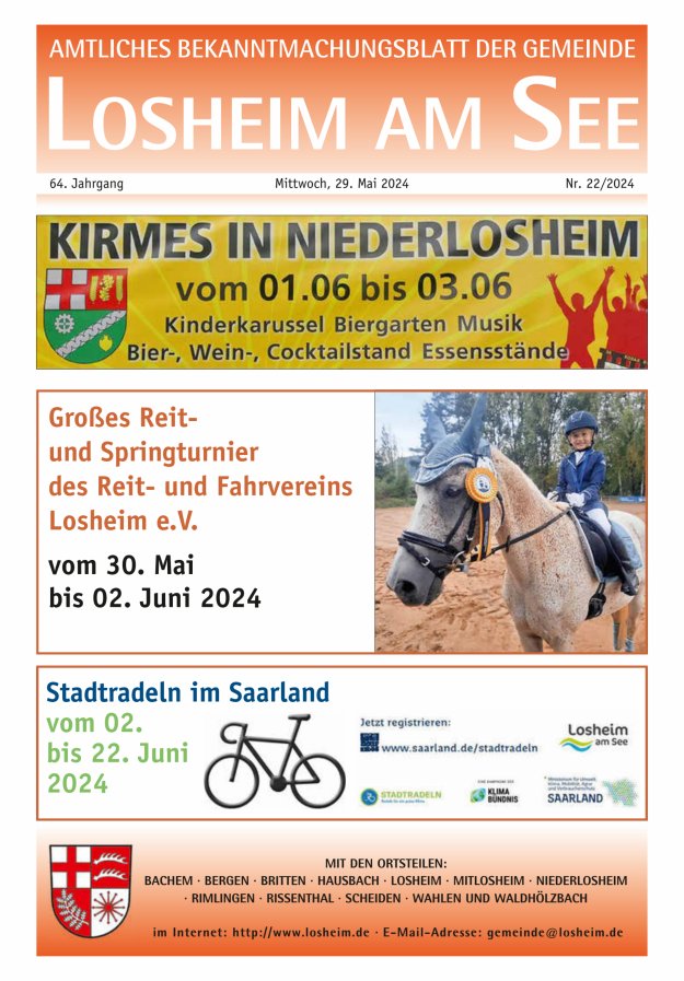 Amtliches Bekanntmachungsblatt der Gemeinde Losheim am See Titelblatt 22/2024