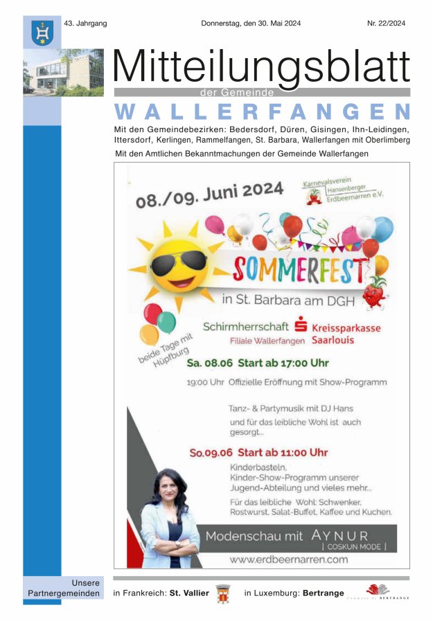 Mitteilungsblatt Gemeinde Wallerfangen Titelblatt 22/2024