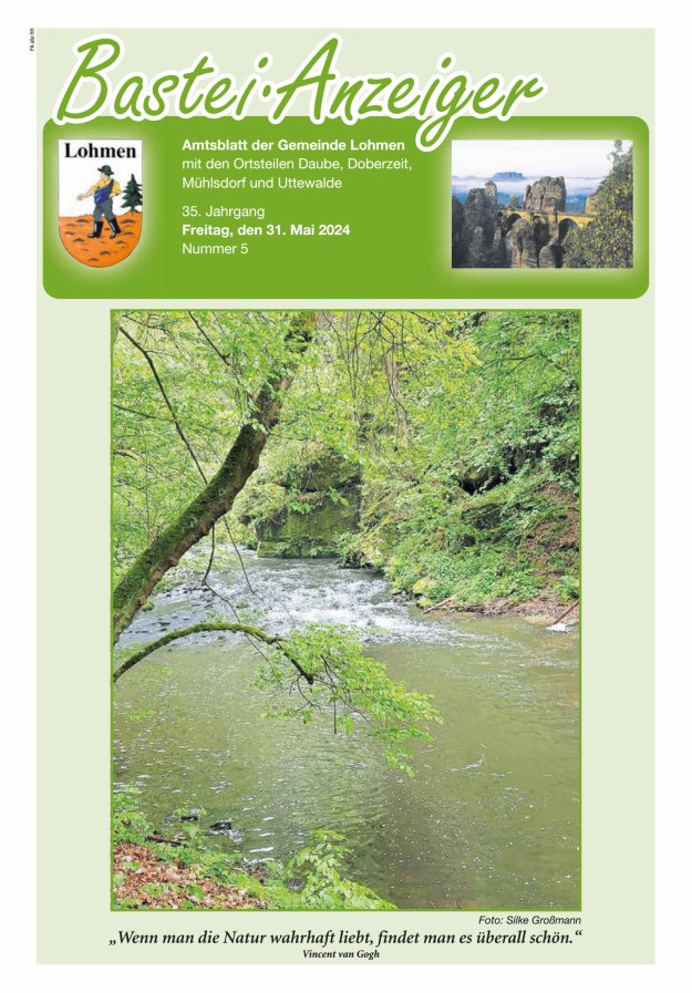 Bastei-Anzeiger - Amtsblatt der Gemeinde Lohmen mit den Ortsteilen Titelblatt 05/2024