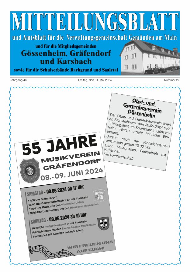 Mitteilungsblatt der VG Gemünden a Main Titelblatt 22/2024