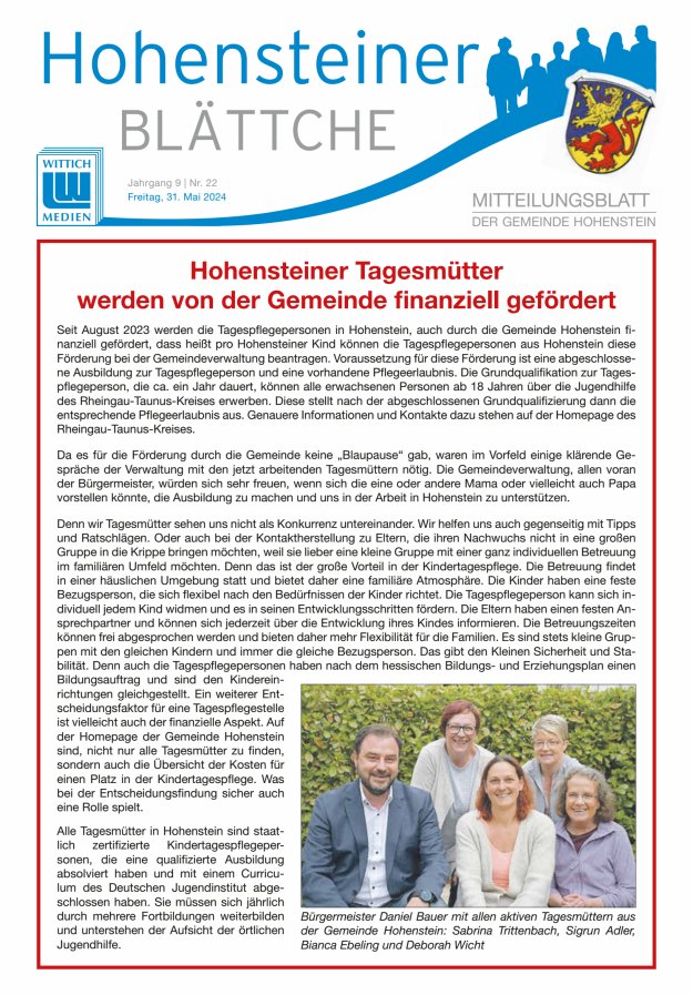 Hohensteiner Blättche Titelblatt 22/2024