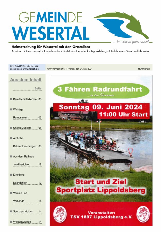Wesertal Titelblatt 22/2024