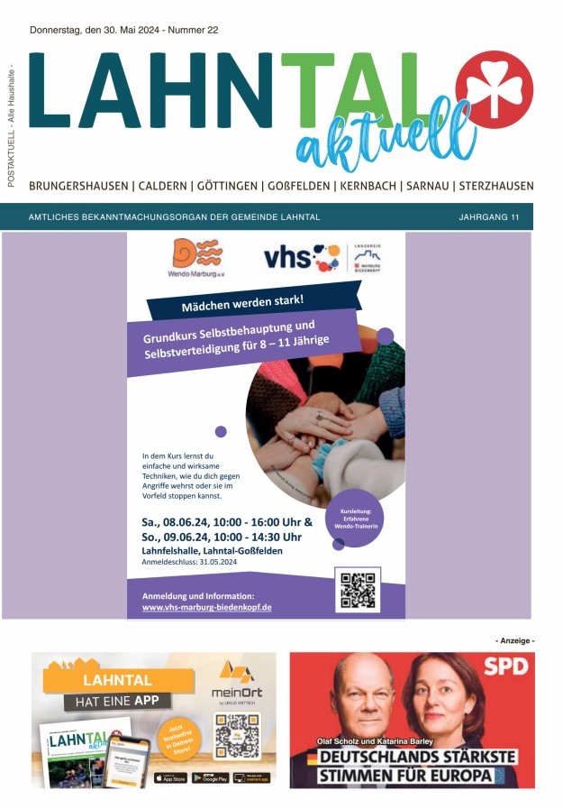 Amtliches Bekanntmachungsorgan der Gemeinde Lahntal Titelblatt 22/2024