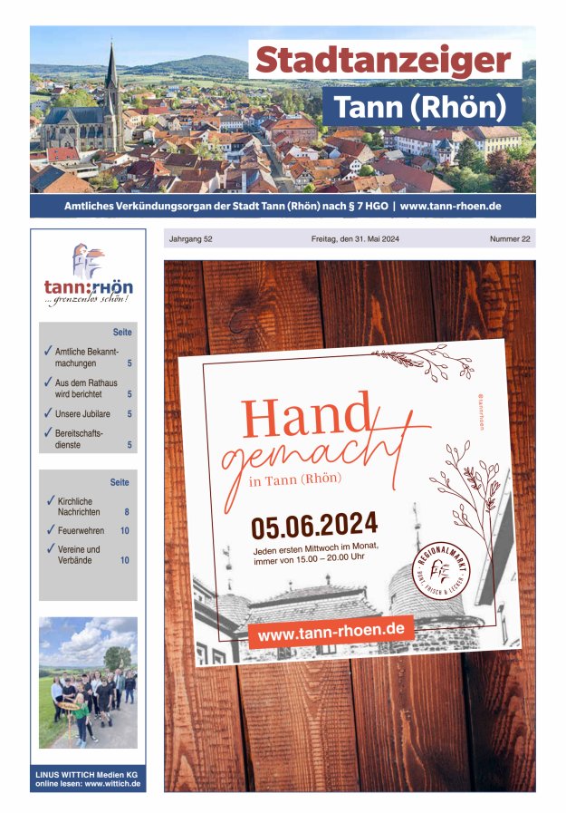 Stadtanzeiger Tann (Rhön) Titelblatt 22/2024