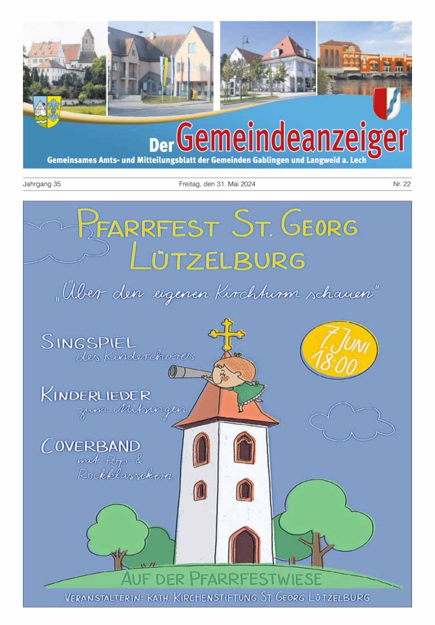 Der Gemeindeanzeiger - Gablingen Langweid Titelblatt 22/2024