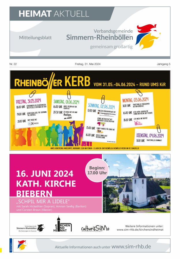 Heimat Aktuell - Mitteilungsbl der VG Simmern-Rheinböllen Ausg Simmern Titelblatt 22/2024