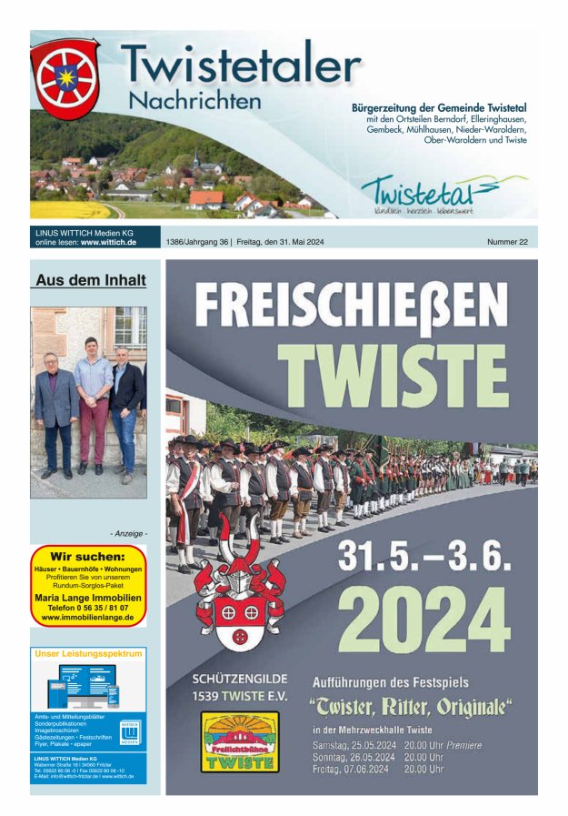 Twistetaler Nachrichten Titelblatt 22/2024