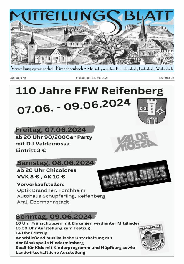 Mitteilungsblatt Verwaltungsgemeinschaft Kirchehrenbach Titelblatt 22/2024