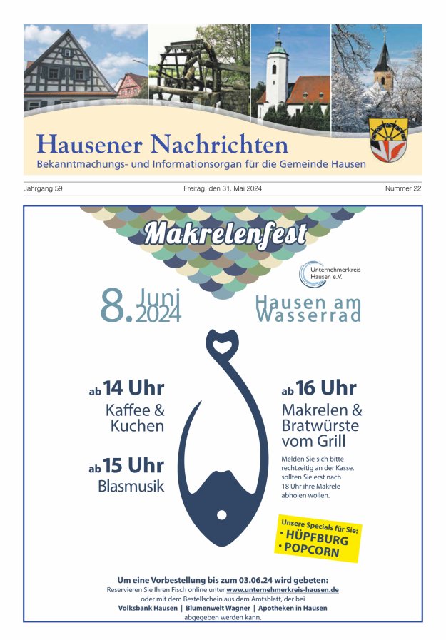 Hausener Nachrichten Titelblatt 22/2024