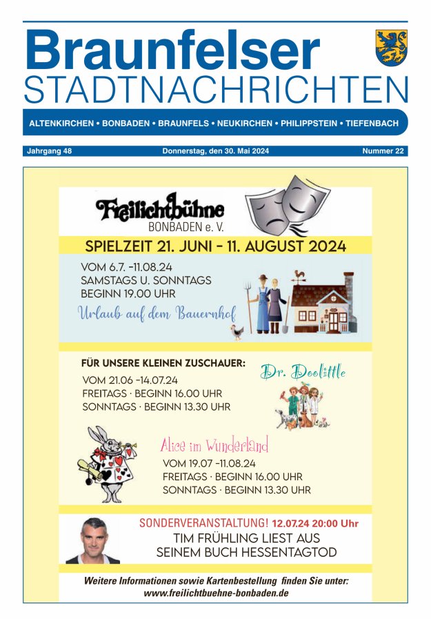 Braunfelser Stadtnachrichten Titelblatt 22/2024