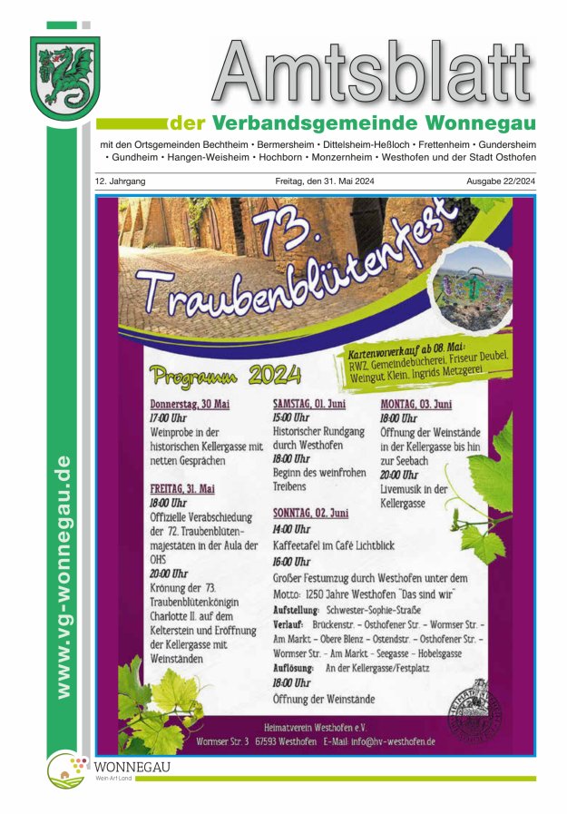 Amtsblatt VG Wonnegau Titelblatt 22/2024