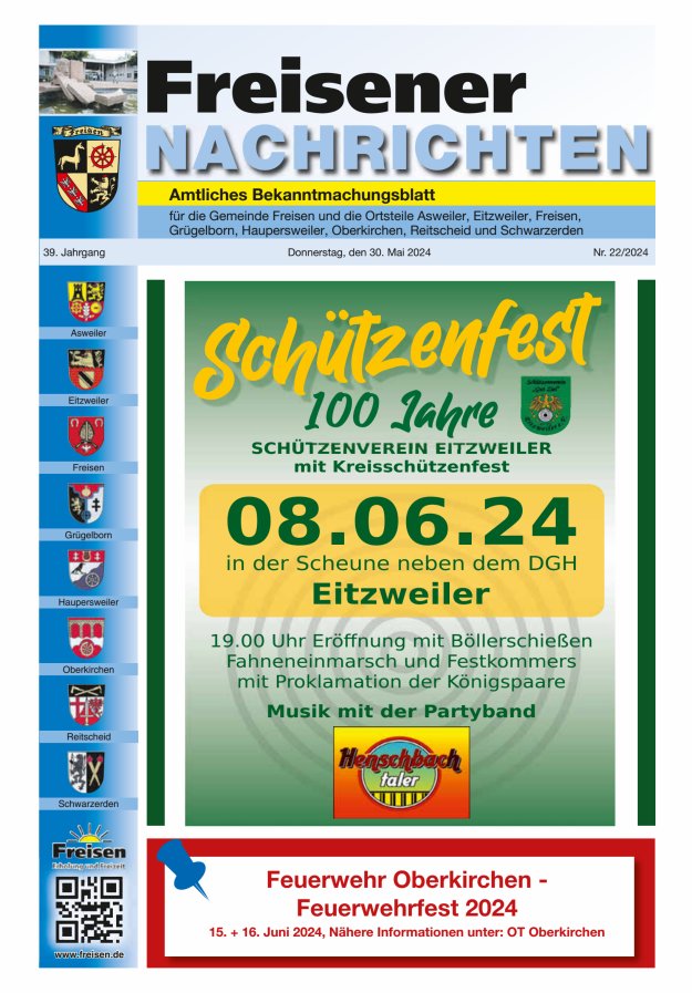 Freisener Nachrichten Titelblatt 22/2024