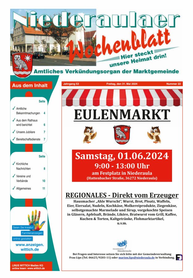 Niederaulaer Wochenblatt Titelblatt 22/2024