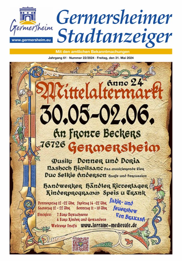 Germersheimer Stadtanzeiger Titelblatt 22/2024